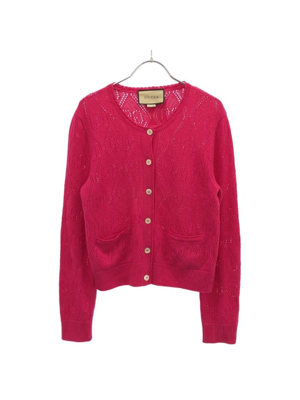 Gucci GG Perforated Crew Neck Knit Cardigan Pink